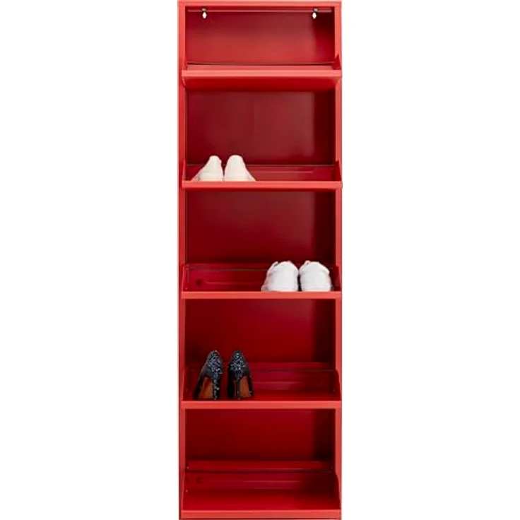Kare Design Schuhschrank Caruso, Rot, Metall, mit 5 Klappen, Schuhablage für 6 Paar Schuhe, schmal, platzsparend, hoch, Schuhregal, Eingangsbereich, 173 x 50 x 15 cm – Bild 5