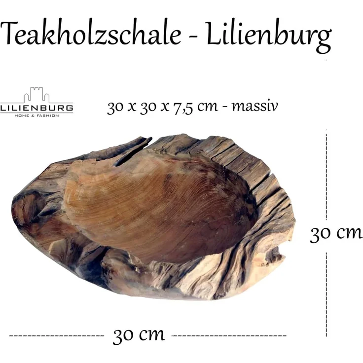 LB H&F Lilienburg Dekoschale LB H&F Teakschale Dekoschale Holzschale Teak Schale (Holz Schlüsselschale Schlüsselablage Obstschale Schüssel Schmuckschale ca. Ø 18-24 cm massiv), Jede Schale ist ein Unikat und unterscheidet sich in Farbe / Größe ! – Bild 3