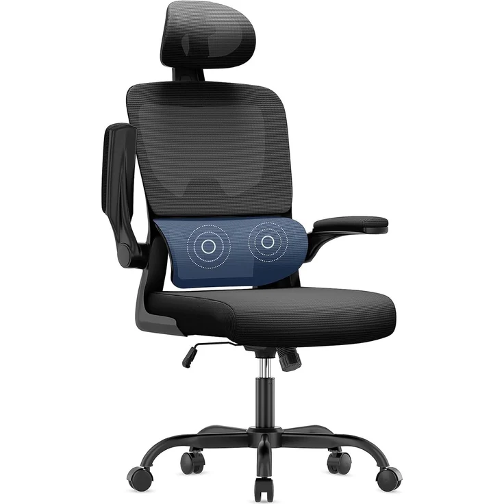 naspaluro Ergonomischer Bürodrehstuhl, Dynamischer Lendenstütze 136kg | Schreibtischstuhl mit Verstellbarer Kopf & Atmungsaktives Netzgewebe, Office Chair für Heimarbeitsplätze, Schwarz