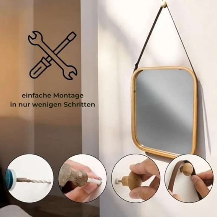 osoltus Edge Badspiegel Wandspiegel Bambus mit Aufhängung – Bild 3