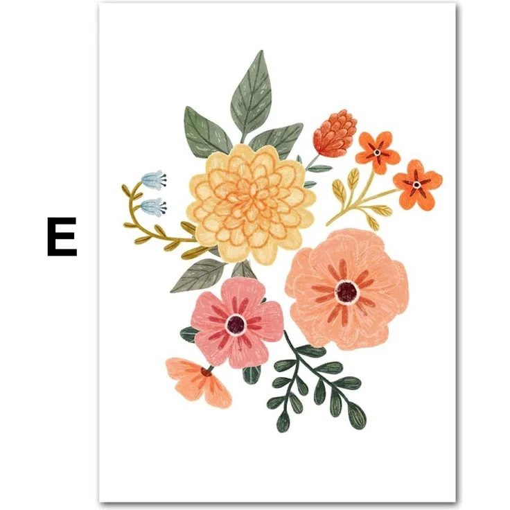 Poster Kinder süße Tiere im Boho Stil Bär Eichhörnchen Schnecke Pilzhaus und Blumen als Deko Print ohne Rahmen - E / 21 x 30 cm