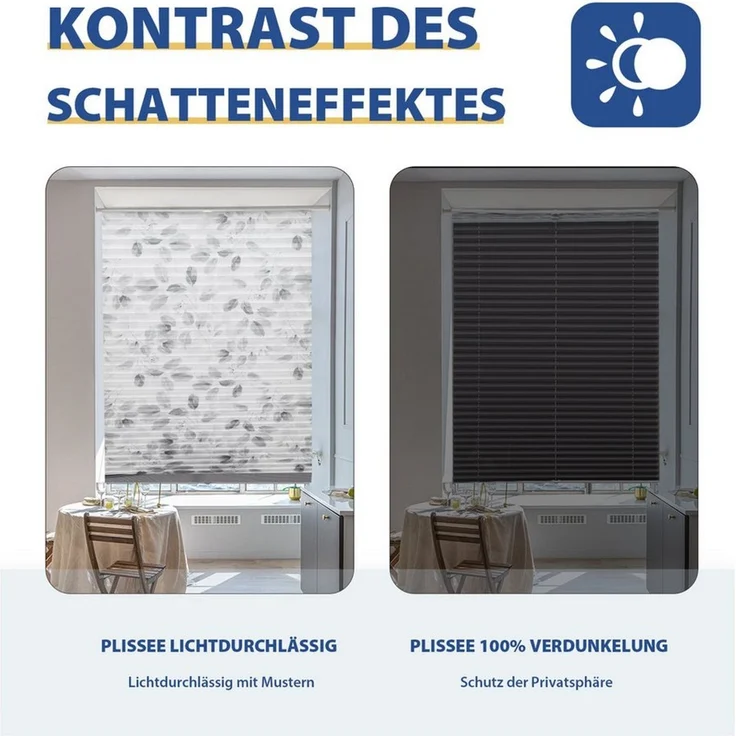 Sekey Doppelplissee Plissee Doppelplissee Day+Night Verdunkelung ohne Bohren Lichtschutz, Schlafzimmer, Wohnzimmer, Küche, Kinderzimmer, Büro oderjeden Ort – Bild 3
