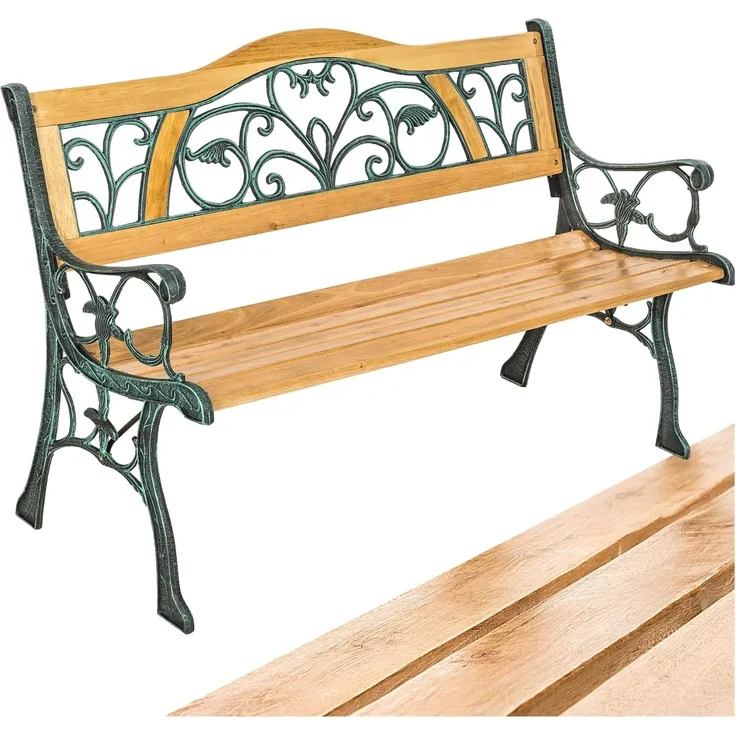 tectake Gartenbank Sitzbank Kathi 2-Sitzer aus Holz und Gusseisen 124x60x83cm, 2-Sitzer