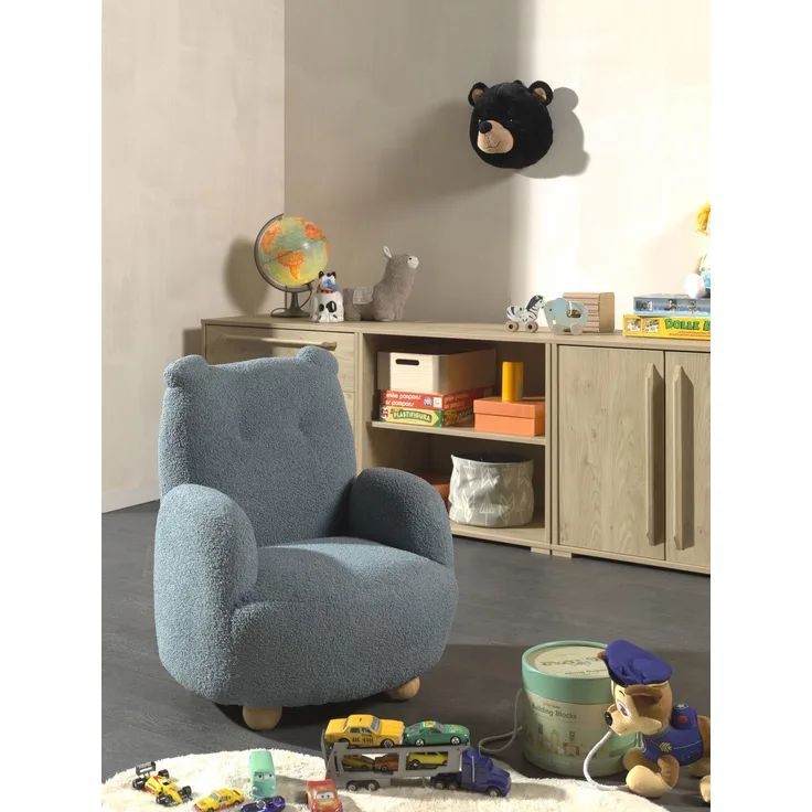 Kindersessel Bärchen Optik, Bezug Bouclè Blau