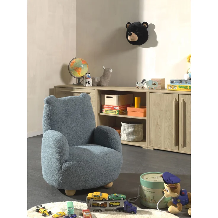 Kindersessel Bärchen Optik, Bezug Bouclè Blau – Bild 1