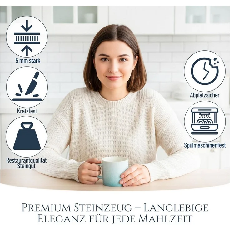PURE LIVING INTERIOR DESIGN Geschirr-Set Ibiza Becher, 6er-Set, 350 ml, Türkis, Steingut (6-tlg), 6 Personen, Steingut – Bild 3