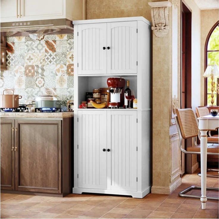 HOLTICO Hochschrank Küchenschrank mit Arbeitsplatte, Buffetschrank, Esszimmerschrank (1-St) Speisekammer mit 4 Türen und Regalen, 183cm – Bild 4