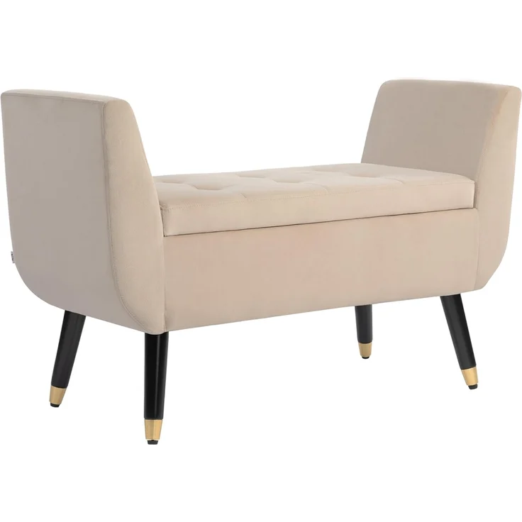 HOMCOM Sitzbank mit Stauraum Armlehnen, Samtartiges Polyester (Truhenbank, 1-St, Polsterbank), Gummiholz Beige 107 x 42 x 65 cm