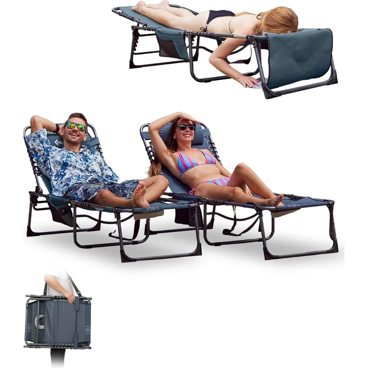 KingCamp 2er Set Sonnenliege Klappbarer mit Lesefenster, Liegestuhl Klappbar 5-Position-Verstellbare Rückenlehne Leicht mit Kopfstütze Strandliege klappbare für Strand Garten Terrasse Camping – Bild 1