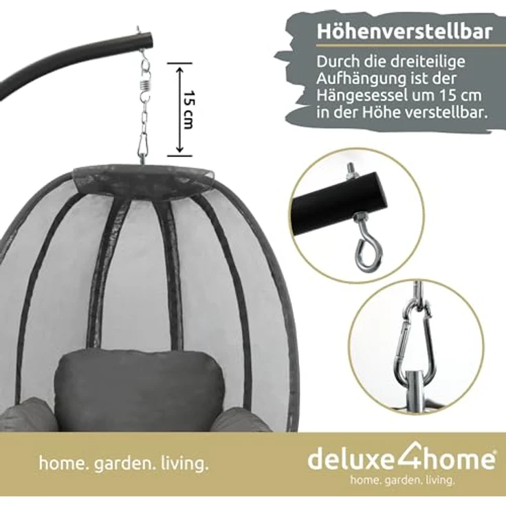 deluxe4home Hängesessel Hängekorb mit Gestell I Terrassenschaukel Hängeschaukel, inkl. Polster und Kuscheldecke – Bild 5