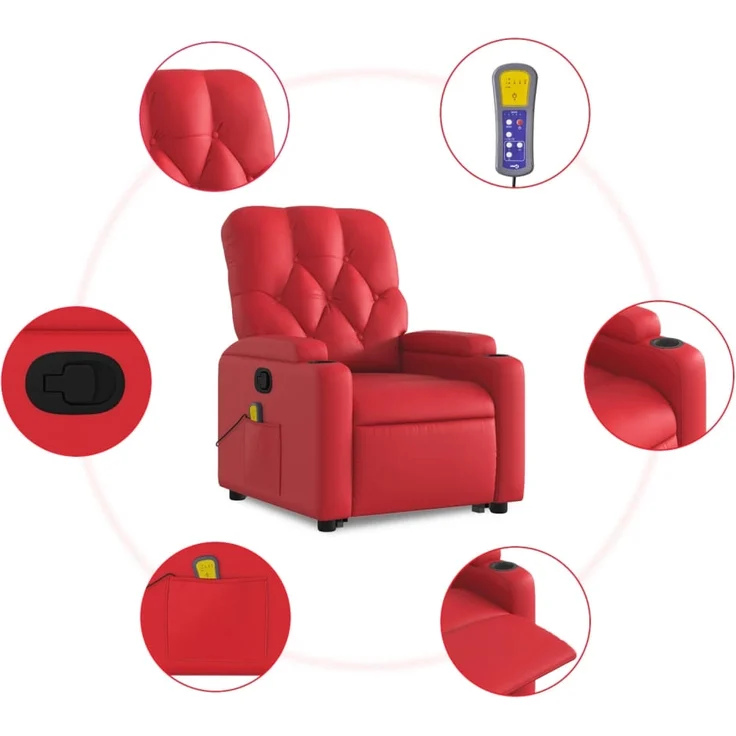 vidaXL Massagesessel mit Aufstehhilfe Rot Kunstleder 3204784 – Bild 6