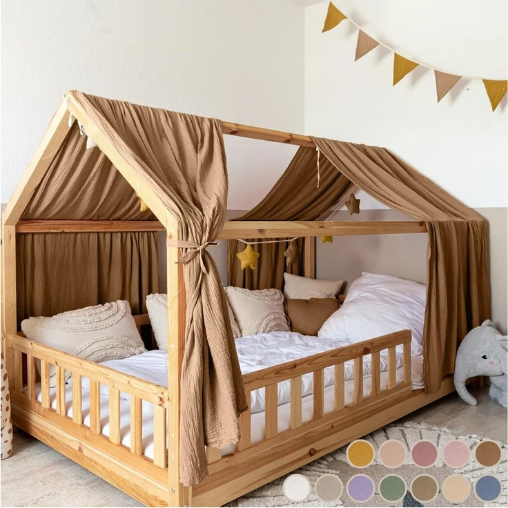 lilimaus Betthimmel Hausbett Himmel 2er-Set aus 100% Musselin - für Kinderbett (1-tlg), Set mit 2 abgestimmten Stoffbahnen - weich & schnell montiert – Bild 1