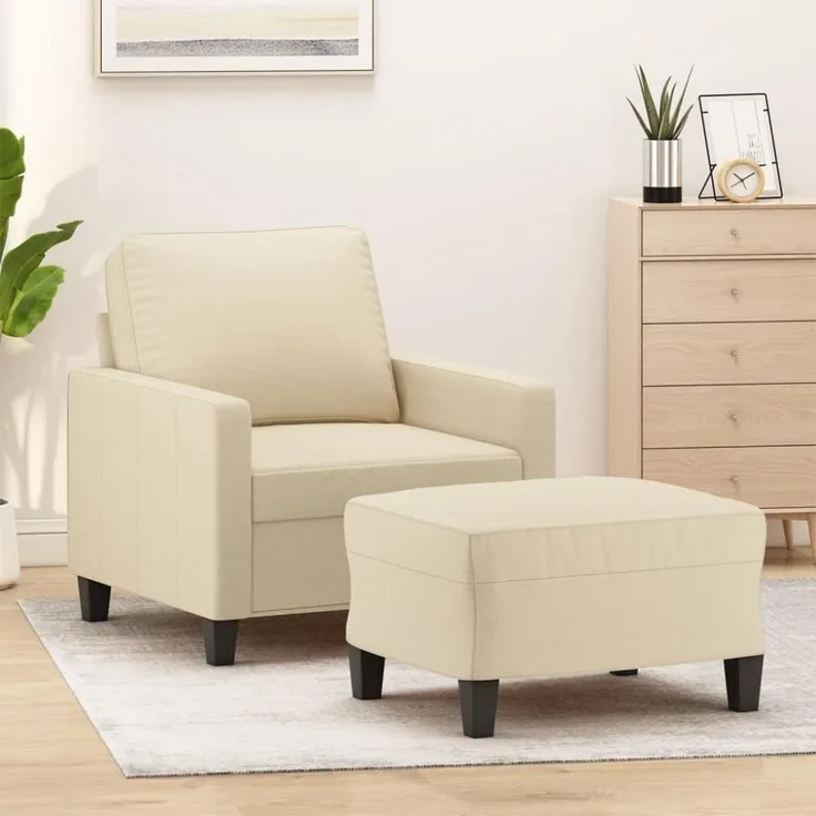 vidaXL Sessel mit Hocker Creme 60 cm Stoff 3201031