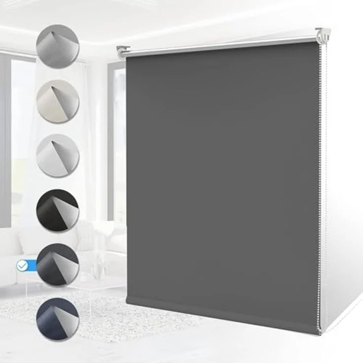 Verdunklungsrollo ohne Bohren Rollos für Fenster B85 x H170 cm (Stoffbreite 80cm) Dunkelgrau Thermo Rollo Klemmfix Verdunkelungsrollo Seitenzugrollo Sicht-und Sonnenschutz Wandmontage – Bild 1