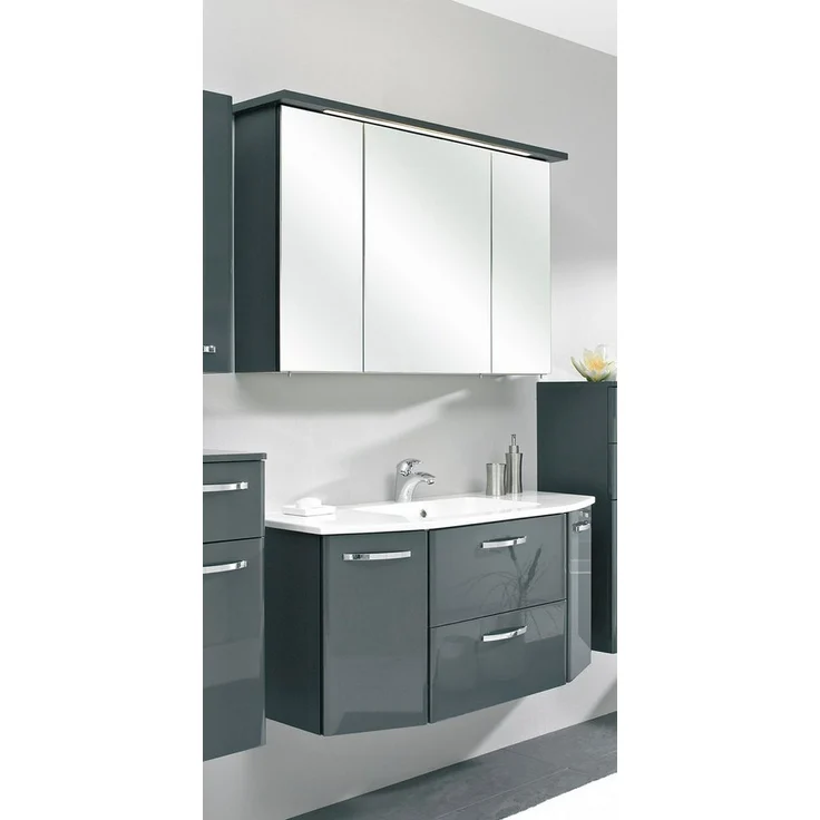 Saphir Badmöbel-Set Quickset 327 2-teilig, Waschplatz und LED-Spiegelschrank, (Set, 2-St), Anthrazit Hochglanz, inkl. Türdämpfer, 5 Türen, 1 Klappe, 1 Schublade – Bild 1