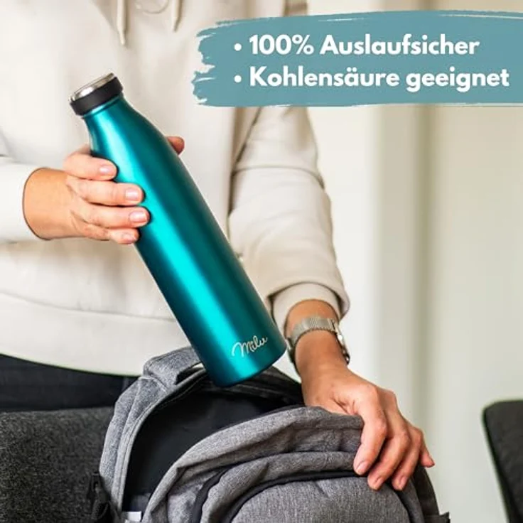 Milu Edelstahl Trinkflasche 350ml, 500ml, 750ml, 1L, 1.5L Thermosflasche, Isolierte Wasserflasche, Auslaufsichere Isolierflasche doppelwandig, Kohlensäure geeignet + Reinigungsbürste (Grau, 1.5L) – Bild 3