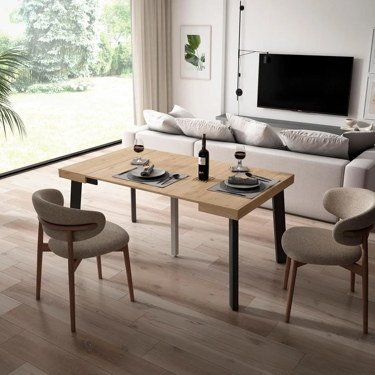 Skraut Home | Ausziehbarertisch | Multifunktionaler ausziehbarer | 160 | Für 8 Gäste | Hölzerne Beine | Moderner Stil | Eiche – Bild 2