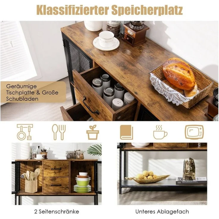 COSTWAY Konsolentisch Sideboard, mit 2 Schubladen und 2 Fächern, 100cm – Bild 2