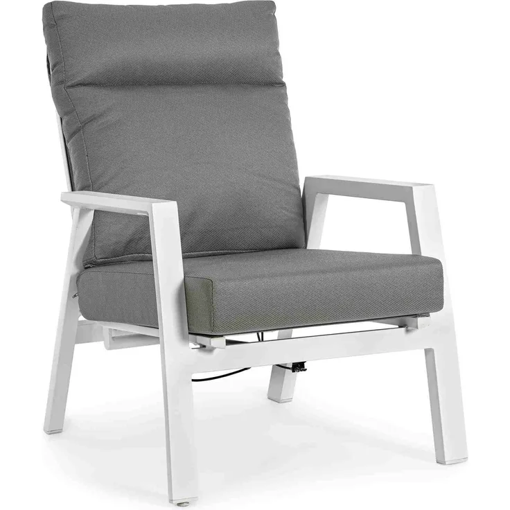 Gartensessel Idekla aus Aluminium, modern verstellbar, gepolstert, weiß-grau, abziehbares Kissen