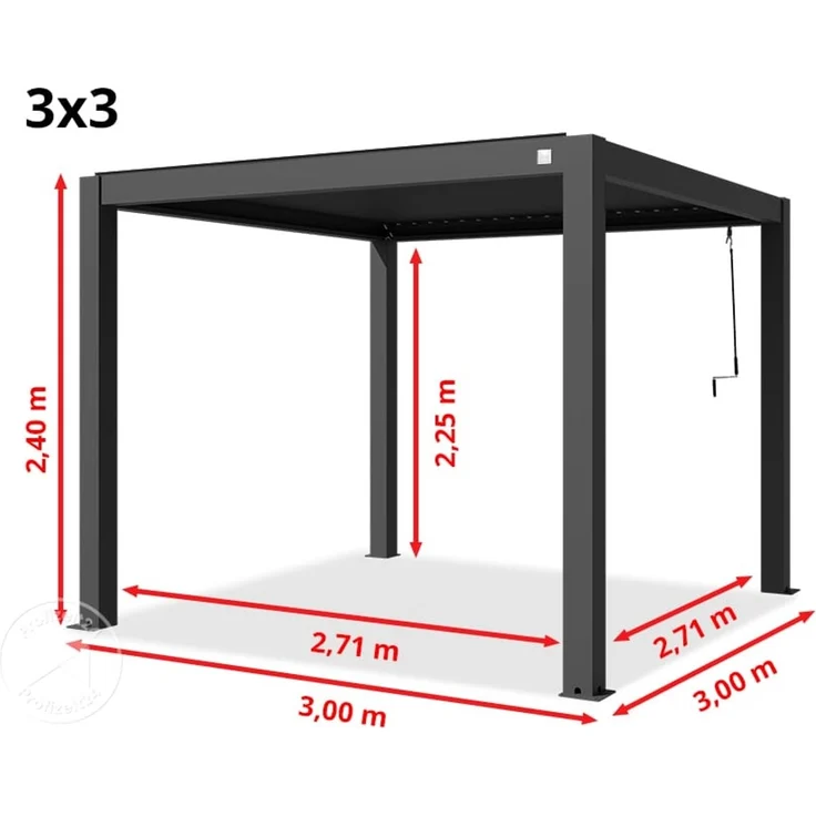 PRIMEYARD Pergola 3x3 m Aluminium Pfosten mit Lamellendach aus Aluminium anthrazitfarbeneTerrassenüberdachung – Bild 10