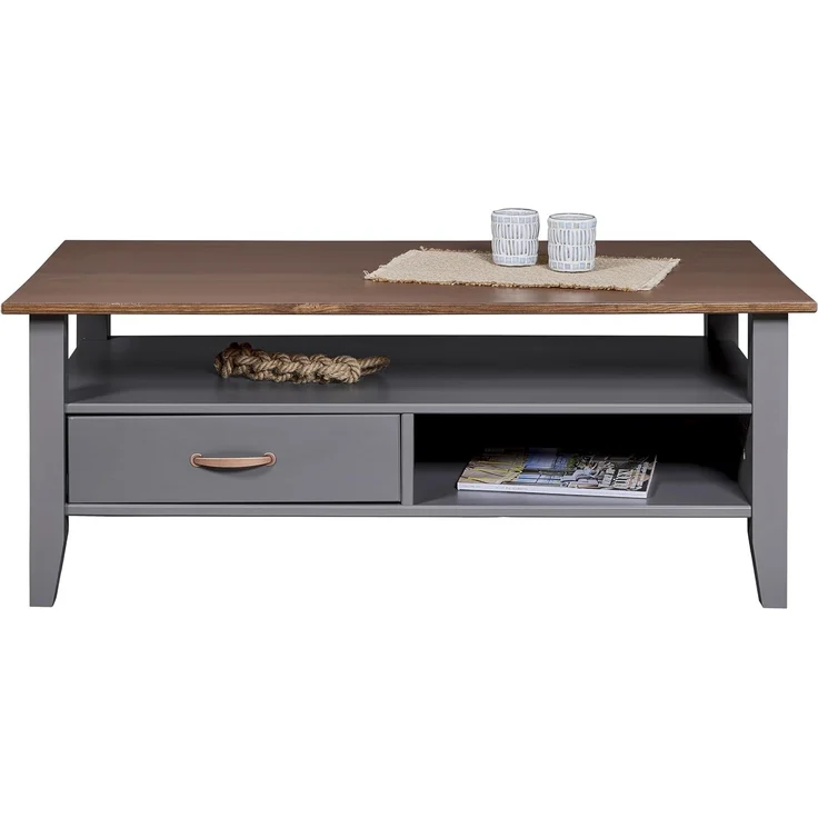 Inter Link - Couchtisch - Massivholztisch - Wohnzimmertisch - Sofatisch - Kiefer Massivholz - Spanplatte beschichtet- Artisan Eiche Optik - Anthrazit - Luzerna – Bild 6