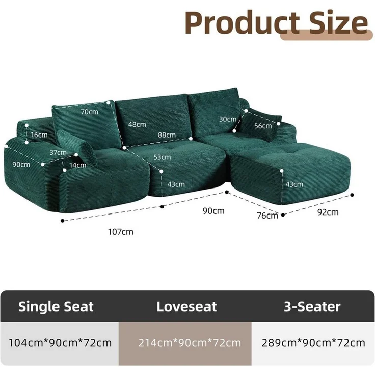 Leawin Sofa Sofa 3-2-1 Sitzer mit Schlaffunktion – Wohnzimmersofa modern & bequem, Bequemes Sofa mit Bettfunktion – modern, kompakt und flexibel nutzbar – Bild 1