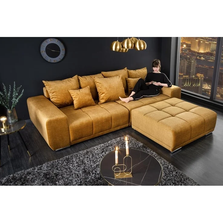 riess-ambiente Fußhocker ELEGANCIA 110cm senfgelb (Einzelartikel, 1 St), Wohnzimmer · Samt · mit Ziersteppung · Modern Design – Bild 6