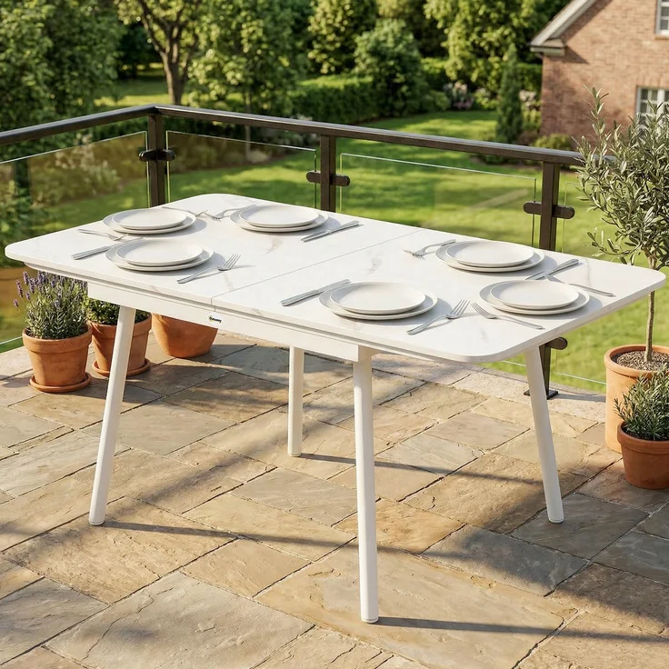 Gartentisch für 6 Personen, rechteckig, 140 x 80 cm, mit WPC-Tischplatte – Bild 4