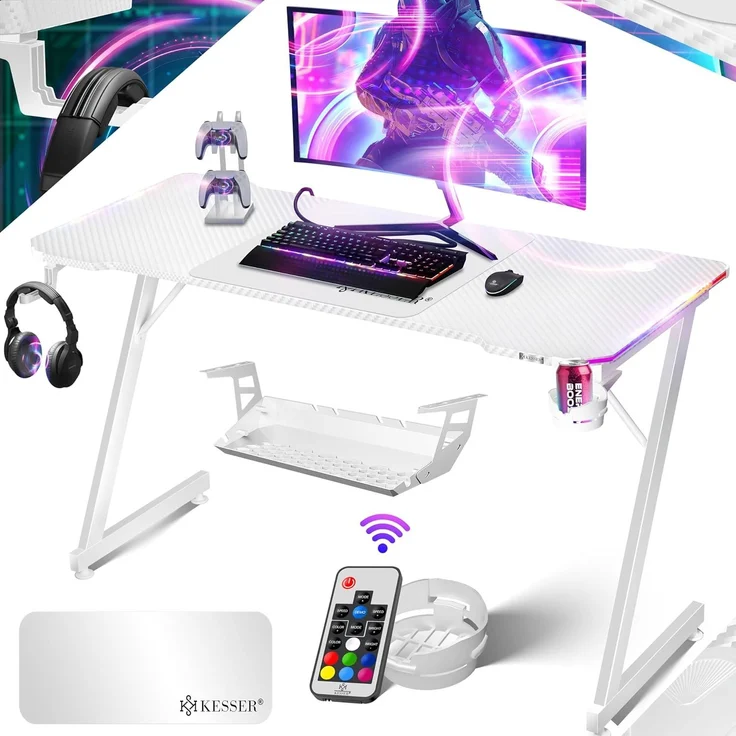 KESSER Gamingtisch, Gaming Schreibtisch mit Getränkehalter Ergonomischer Gamer Tisch – Bild 1