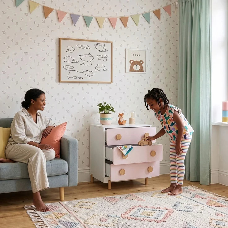 Kinderkommode Vaarentaa 3 Schubladen Weiß/Cotton Candy [en. casa] – Bild 4
