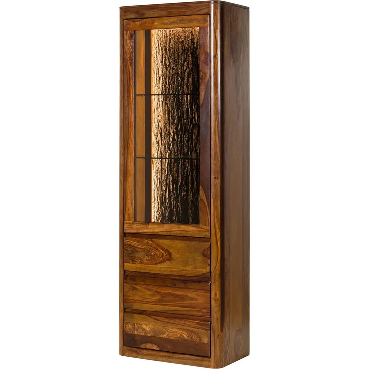 Vitrine Sheesham 70 x 40 x 202 walnuss gewachst TORONTO LUX #210