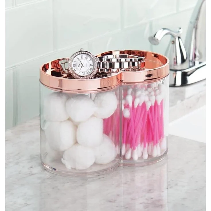 mDesign 2er-Set Kosmetik Organizer Wattepad Spender Aufbewahrung Ablage Roségold – Bild 3