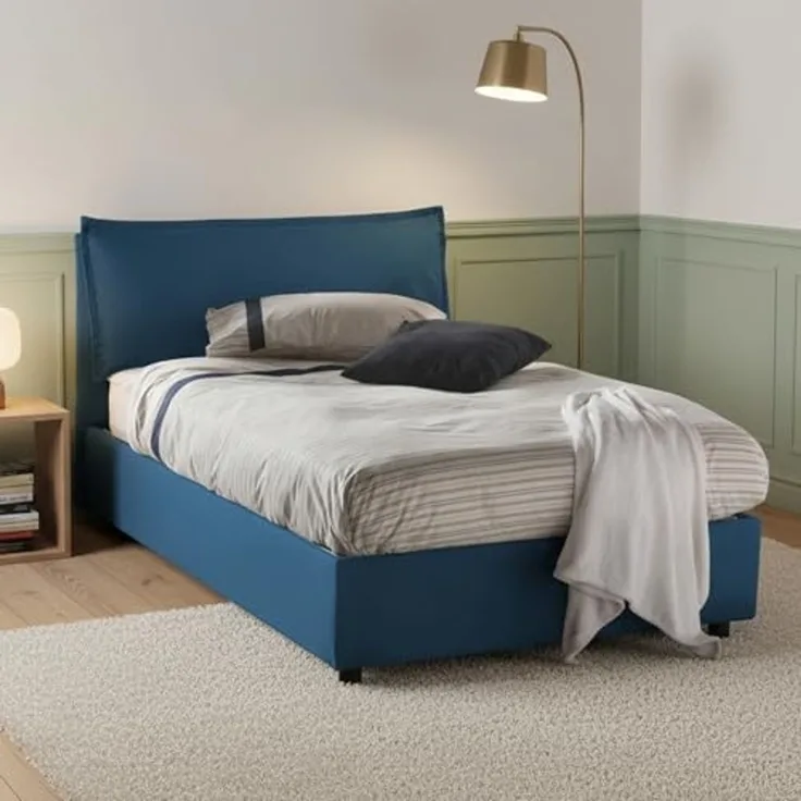 Talamo Italia - Agata Doppelbett, Bettkasten mit Stoffbezug, 100 % Made in Italy, Öffnung vorne, inklusive Matratze 120 x 200 cm, Blau
