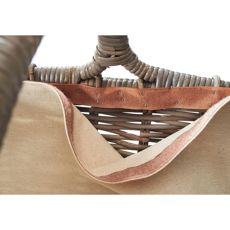 Kobolo Kaminholzkorb Holztrage Rattan grau mit abnehmbarem Leinenstoff – Bild 4