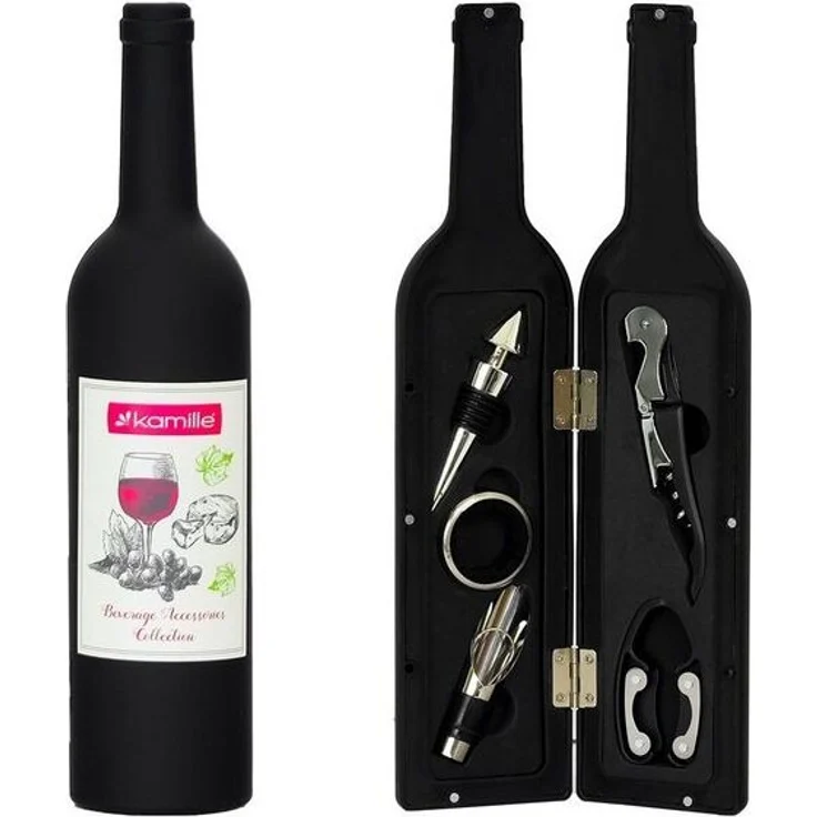 4BIG. fun Kochbesteck-Set Weinzubehör-Set 5 tlg. Geschenkset Weinaccessoires (Weinkorkenzieher, Weinausgießer, Weinkapselschneider, Tropfring, Flaschenverschluss, 5-tlg) – Bild 4