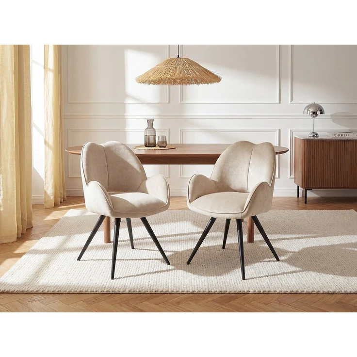 Vente-unique - Drehstuhl mit Armlehnen 2er-Set - Stoff & schwarzes Metall - Beige - GULSUN von Maison Céphy – Bild 2