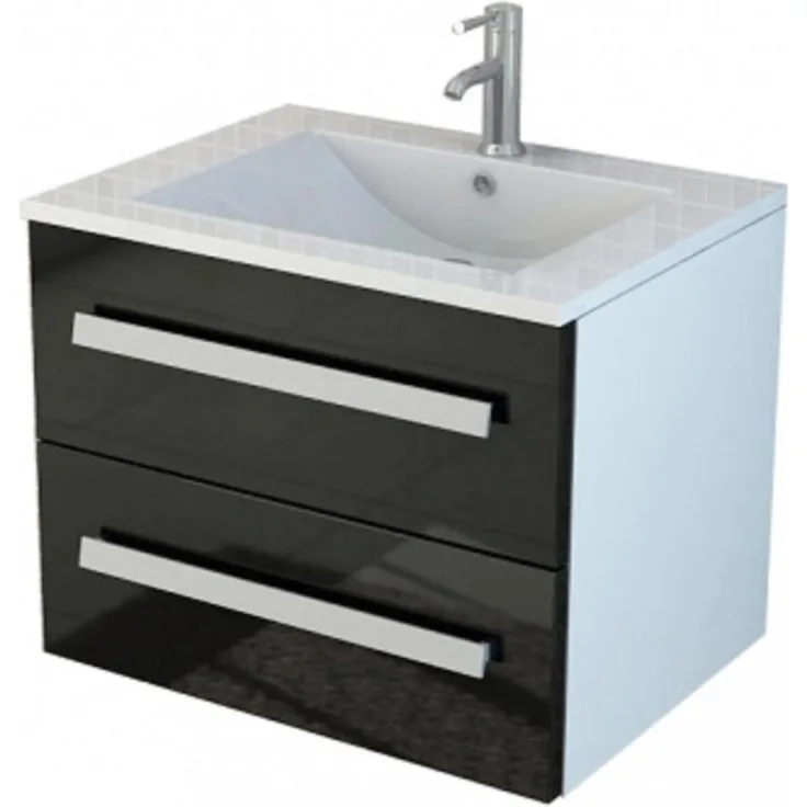 Jet-Line AROSA II Badmöbelset, Badset schwarz mit Soft Close und Hochglanzfront, 2 Schubladen, inkl. Waschbecken aus SMC