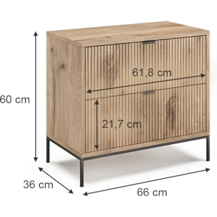 Vicco Eliza Nachttische, Eiche Wotan, Rechteckig, 2er Set, mit praktischen Schubladen, 66x60x36 cm, Holzwerkstoff – Bild 3