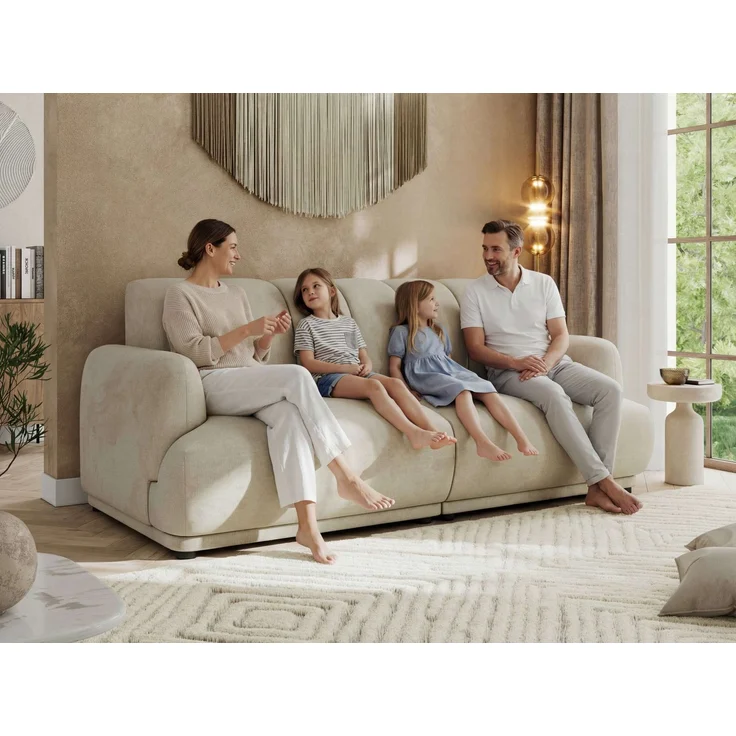 Modernes 3-Sitzer Design Sofa GERRA, feststehende Couch mit ergonomischer HR-Schaum Rückenlehne, hochwertige Wellenfederung, stabiler Massivholzrahmen, Luxus-Optik - Grau Strukture – Bild 3