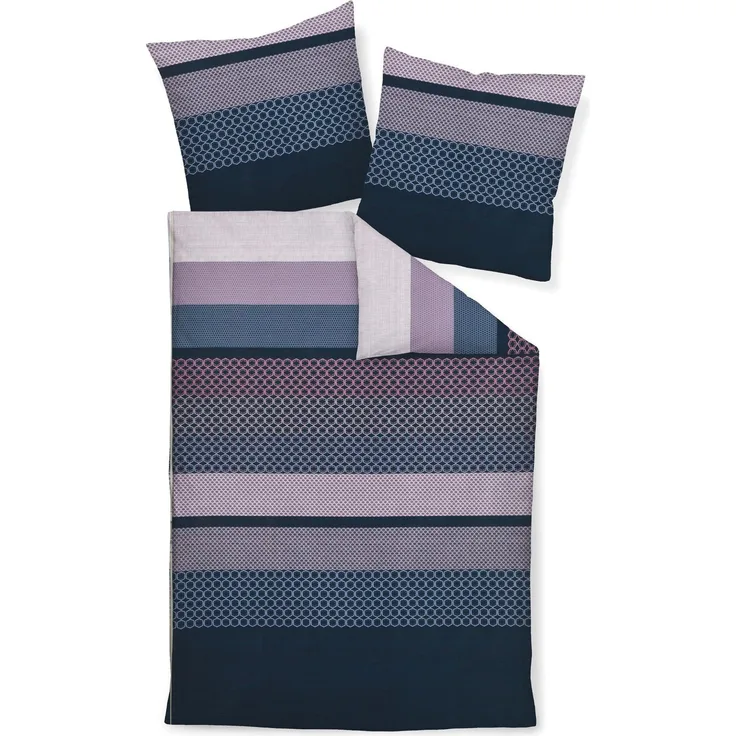 Janine Moments Mako-Satin Bettwäsche 155x220 Streifen blau korallrosa 98061-02