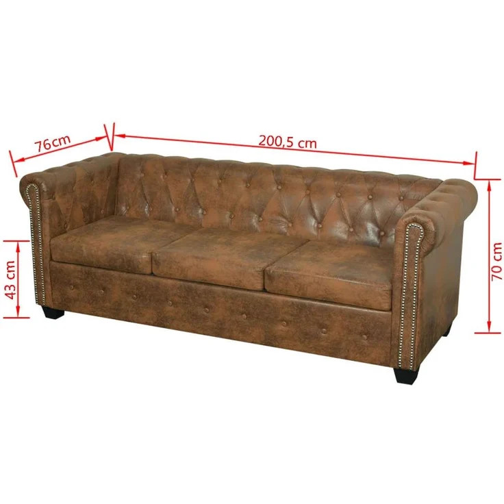 vidaXL Chesterfield-Sofa 3-Sitzer Kunstleder Braun 243620 – Bild 7