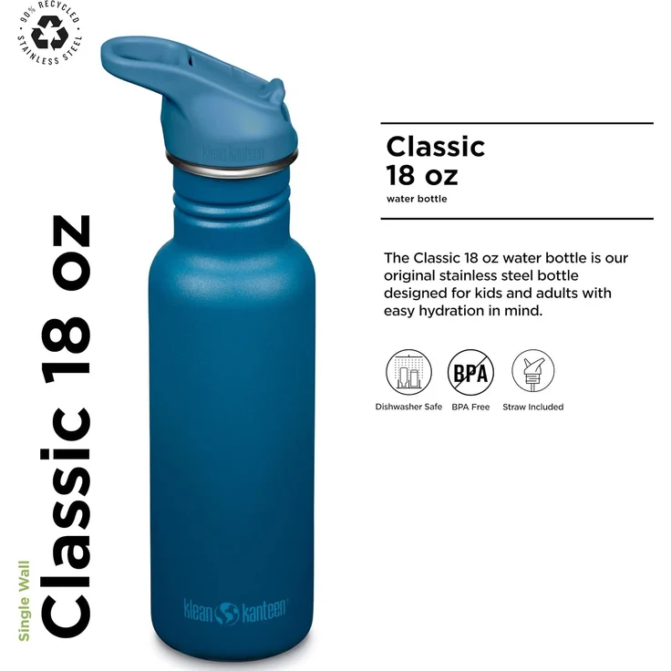 Klean Kanteen Trinkflasche Klean Kanteen Trinkflasche Classic 532ml Flip Cap Corsair Dunkelblau – Bild 2
