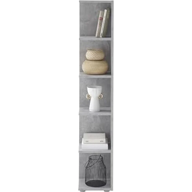 CORNER Light Eckregal in Beton Optik - Platzsparendes Standregal mit 5 offenen Fächern für Wohnzimmer, Jugendzimmer oder Flur - 24 x 142 x 26 cm (B/H/T) – Bild 1