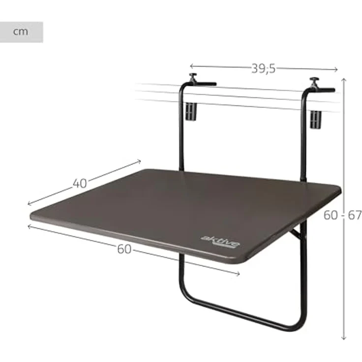 Aktive 61034 - Balkon-Klapptisch mit mehreren Positionen zum Aufhängen | Balkontisch klappbar 60x40 cm | Balkon-Hängetisch aus Stahl und Holz | 3 Positionen, trägt max. 20 kg – Bild 3