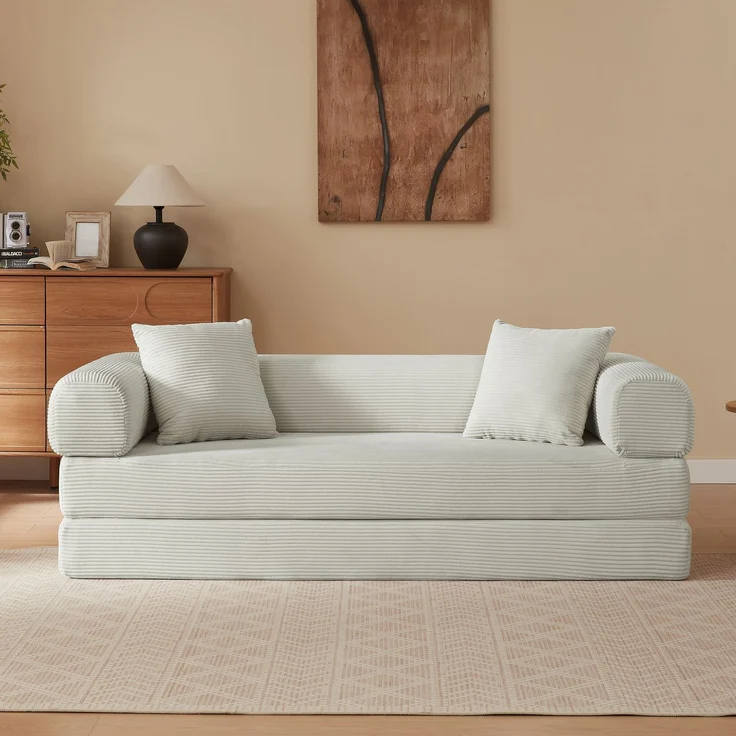 Schlafsofa in Beige mit Veloursbezug, Kaltschaum und modularer Funktion für 1 Person,59 x 195 x 89 cm – Bild 3