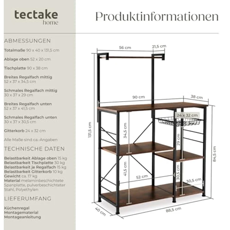tectake Küchenregal Crawley, Einzelstück, Industrial Style – Bild 4