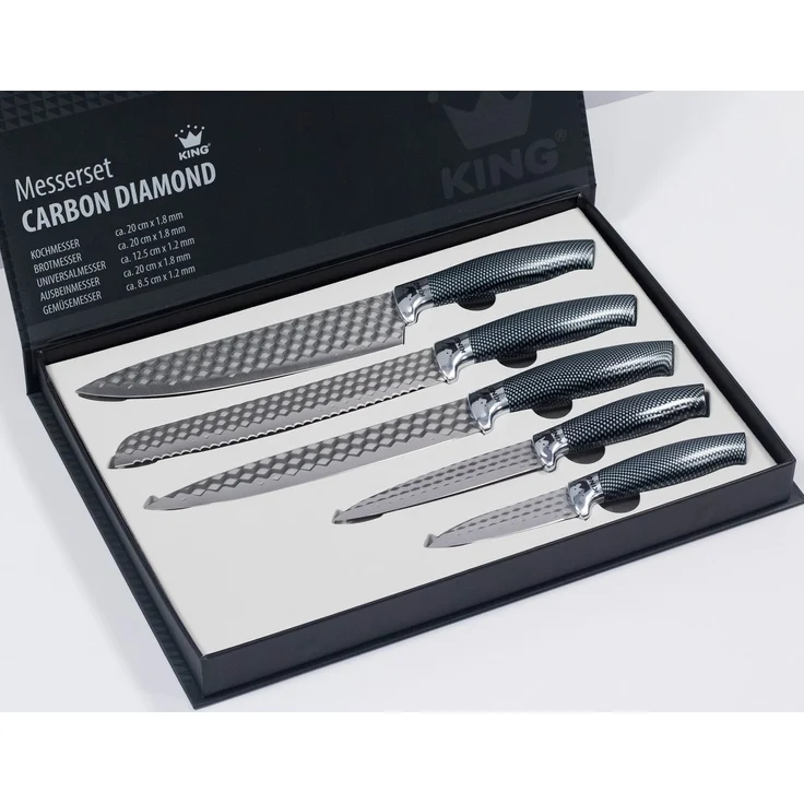 KING Messer-Set CARBON DIAMOND (Set, 5-tlg), Klingen mit Rautenstruktur – Bild 3