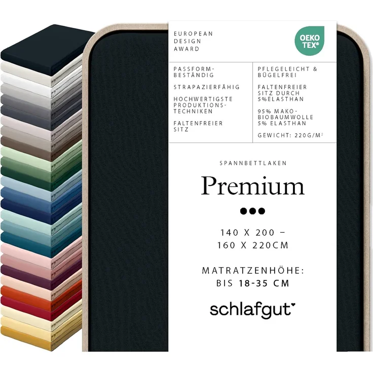 Schlafgut Spannbettlaken Premium, Gummizug: rundum, (1 Stück), Mako-Zwirn-Jersey, Off-black, L 140x200 cm - 160x220 cm