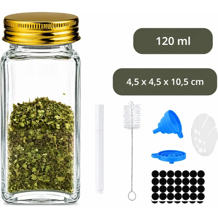 Gewürzgläser Set aus Glas 24 teilig 120 ml mit Etiketten und Streuaufsätzen – Bild 2