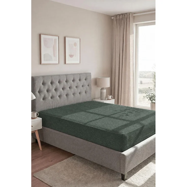 biberna Melange-Flanell Spannbetttuch 0841380 MELANGE UNI, dunkelgrün, 1x 90x190 cm - 100x200 cm – Bild 3